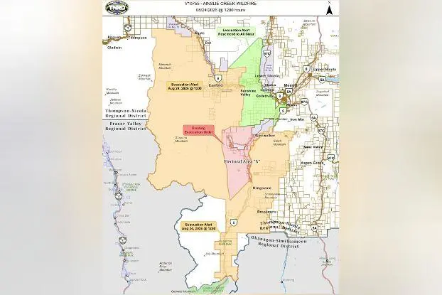 Evacuation orders, alerts downgraded for Ainslie Creek wildfire west of Coquihalla
